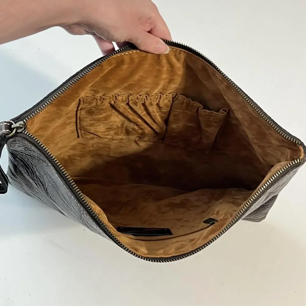 Patricia Nash Clutch Wristlet Bag Womens Large Brown Leather Abstract Print Boho